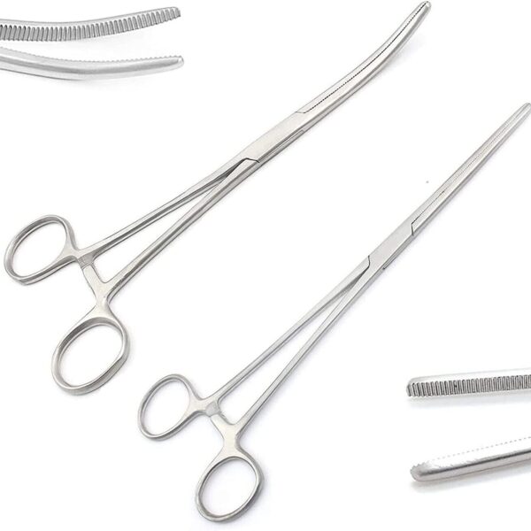 PEAN HEMOSTAT FORCEPS 8" STRAIGHT + CURVED FULLY SERRATED JAWS GERMAN STAINLESS