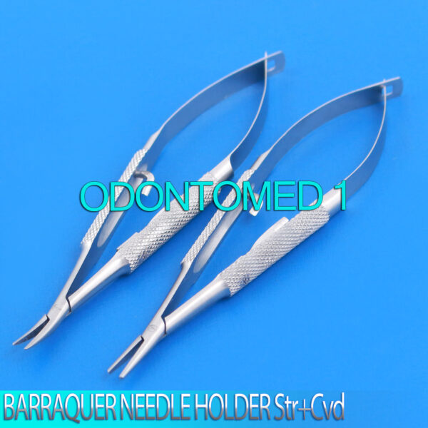 SET OF 2 PCS BARRAQUER MICRO MINOR SURGERY NEEDLE HOLDER STRAIGHT+CURVED 4"