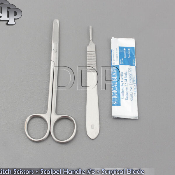 SUTURE STITCH SCISSORS 4.5''+SCALPEL HANDLE #3+5 SURGICAL BLADES #10